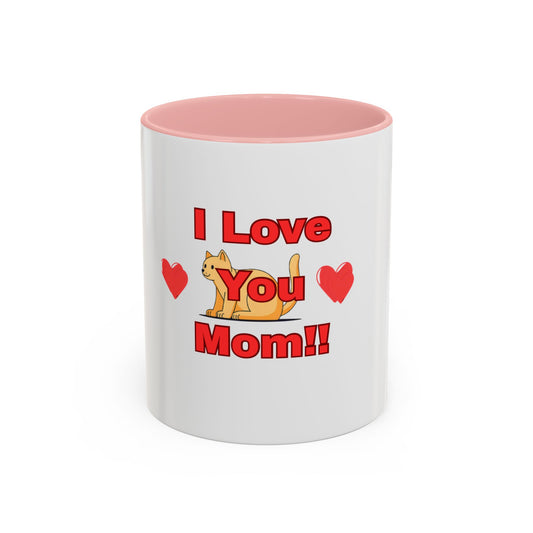 Mom Love Accent Coffee Mug – Perfect for Mother's Day, Birthdays, Cat Lovers, Cute Gift for Mom, Fun Kitchenware