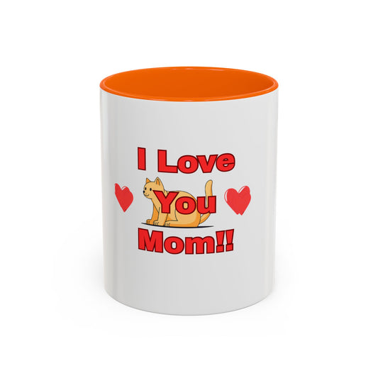 Mom Love Accent Coffee Mug – Perfect for Mother's Day, Birthdays, Cat Lovers, Cute Gift for Mom, Fun Kitchenware