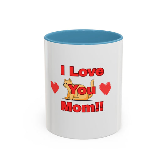 Mom Love Accent Coffee Mug – Perfect for Mother's Day, Birthdays, Cat Lovers, Cute Gift for Mom, Fun Kitchenware
