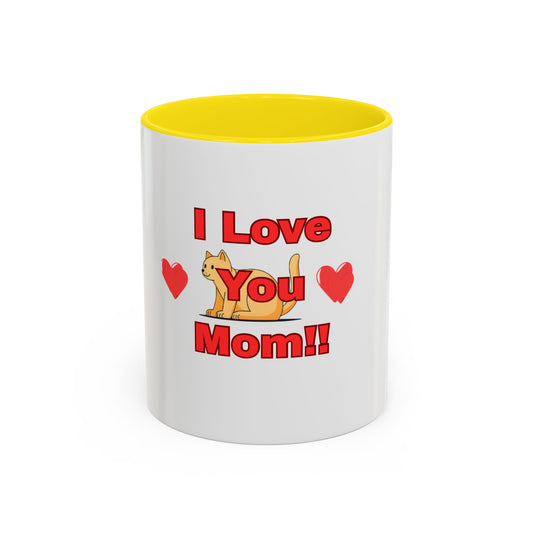Mom Love Accent Coffee Mug – Perfect for Mother's Day, Birthdays, Cat Lovers, Cute Gift for Mom, Fun Kitchenware