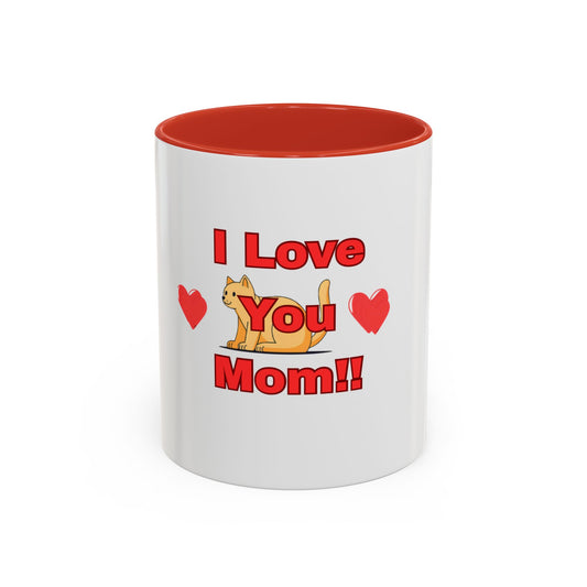 Mom Love Accent Coffee Mug – Perfect for Mother's Day, Birthdays, Cat Lovers, Cute Gift for Mom, Fun Kitchenware