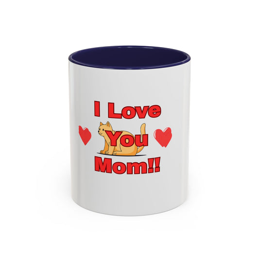Mom Love Accent Coffee Mug – Perfect for Mother's Day, Birthdays, Cat Lovers, Cute Gift for Mom, Fun Kitchenware