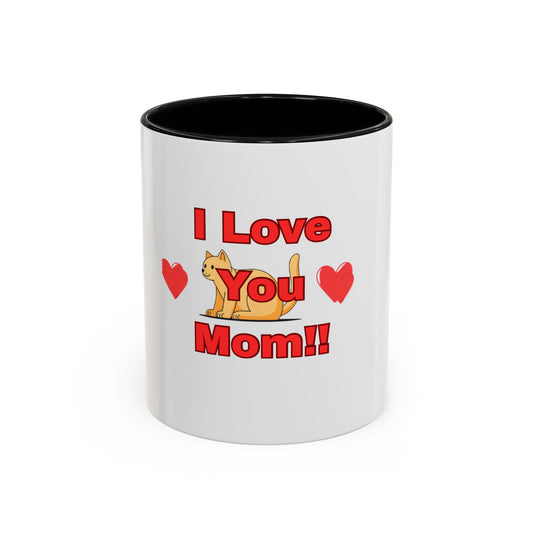 Mom Love Accent Coffee Mug – Perfect for Mother's Day, Birthdays, Cat Lovers, Cute Gift for Mom, Fun Kitchenware